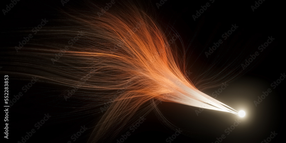 Abstract 3D illustration of glowing red orange orb with long curly waving tendrils, science or research concept, neuron cell or synapse visualization on black background Abstract 3D illustration of glowing red orange orb with long curly waving tendrils, science or research concept, neuron cell or synapse visualization on black background