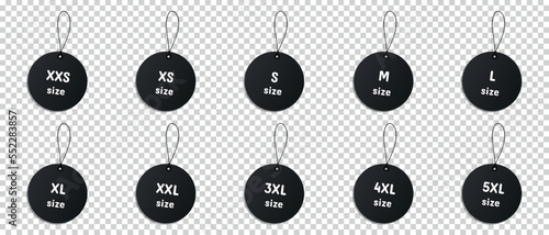 Black Clothing Size Labels - Different Vector Illustrations Isolated On Transparent Background