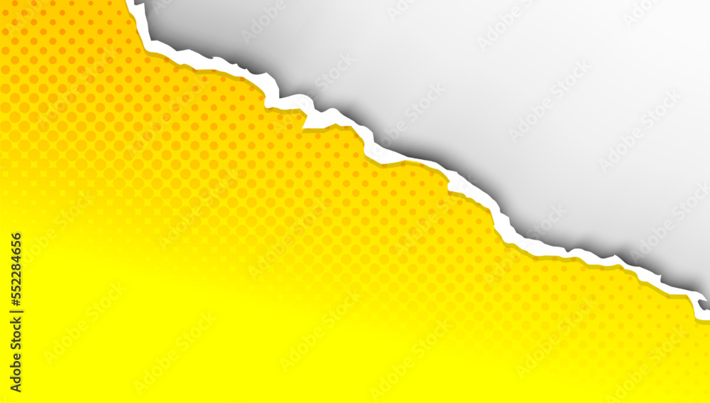 Obraz premium Pop art comic background with torn paper effect and dot halftone. Cartoon Vector Illustration