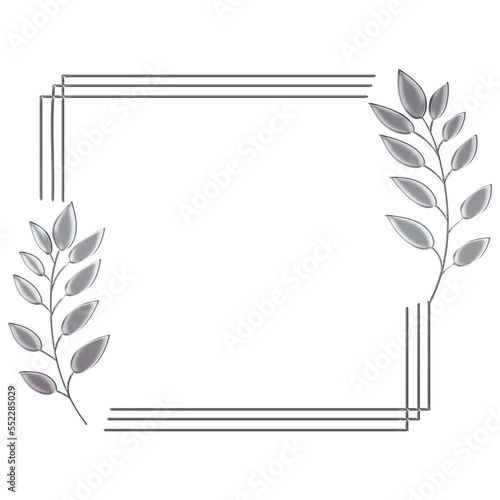 Silver Metallic Square Frame Border with Leaves