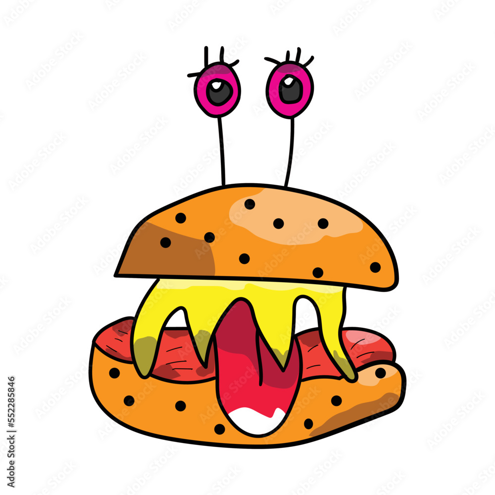 monster burger vector illustrations for your work logo, merchandise t-shirt, stickers, and label designs, poster, greeting cards advertising business company or brands monster burger vector illustrations for your work logo, merchandise t-shirt, stickers, and label designs, poster, greeting cards advertising business company or brands