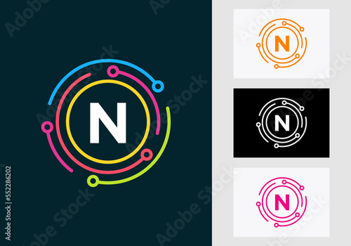 Letter N Technology Logo Design. Network Logo Symbol