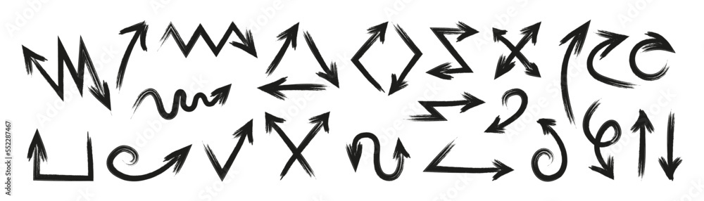 Arrow grunge set. Arrow hand drawn set. Arrow texture set. Arrow grunge set. Arrow hand drawn set. Arrow texture set.