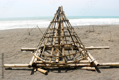 Javanese traditional gunungan sayur frame, grebeg gunungan sayur. conical bamboo frame photo