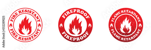 Fire resistant icon. Fireproof badge. Vector illustrations.