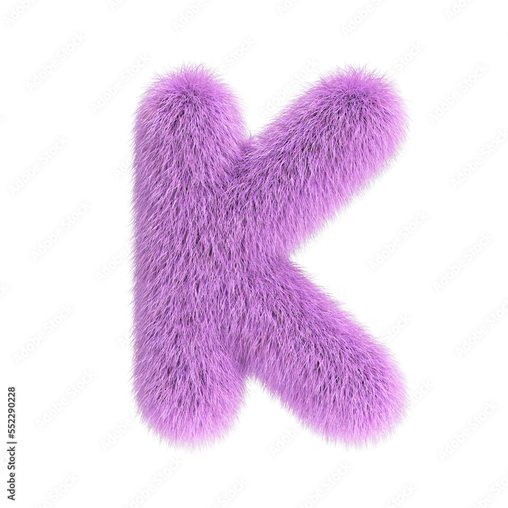 Hairy font, furry alphabet, 3d rendering, letter K Hairy font, furry alphabet, 3d rendering, letter K
