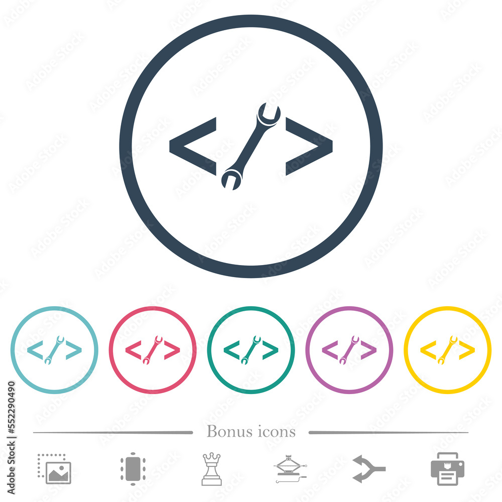 Web development with wrench flat color icons in round outlines Web development with wrench flat color icons in round outlines