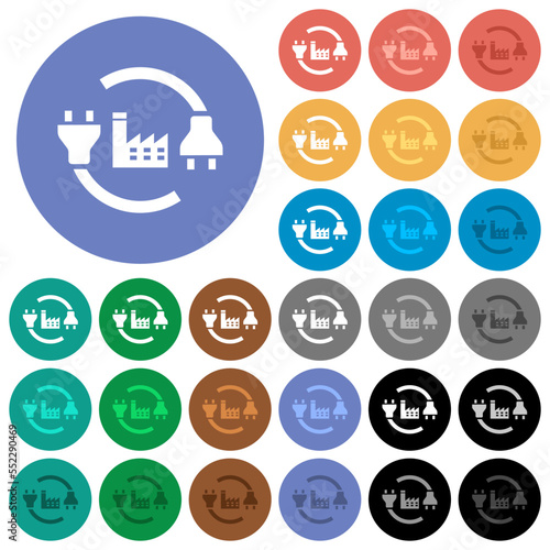 Power plant round flat multi colored icons