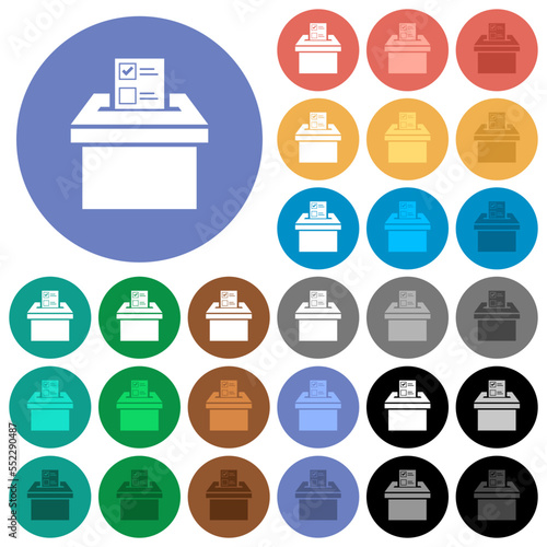 Voting paper and ballot box solid round flat multi colored icons photo
