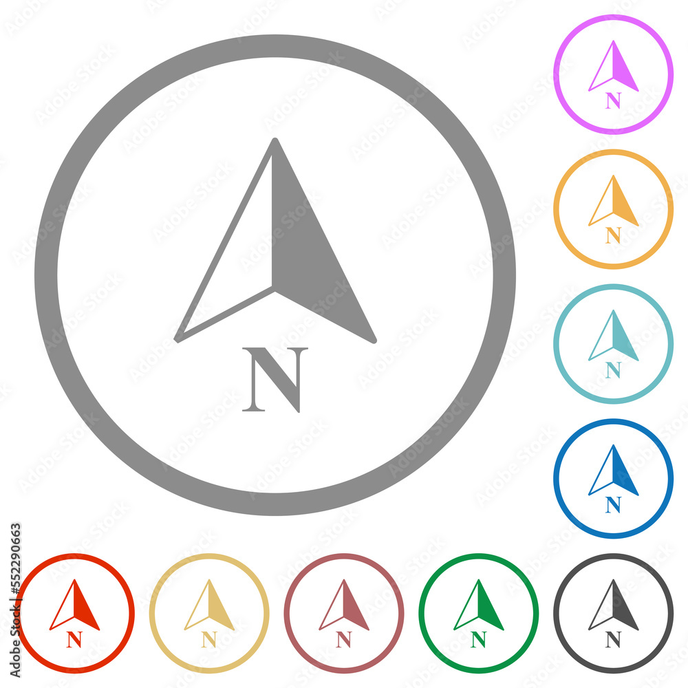 North compass direction flat icons with outlines North compass direction flat icons with outlines