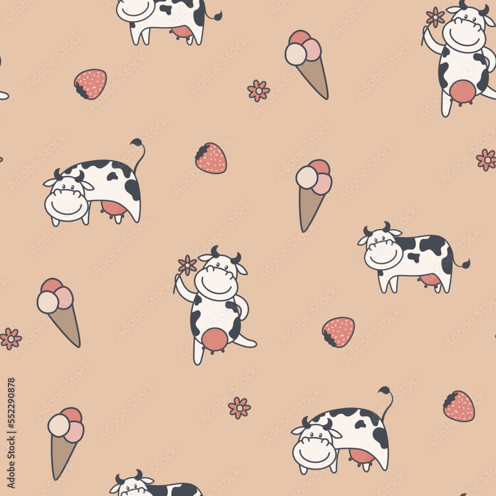 Obraz premium cute seamless pattern with cartoon cows