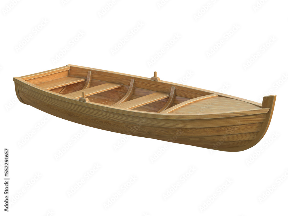 Wooden row boat isolated on white background 3d rend Wooden row boat isolated on white background 3d rend