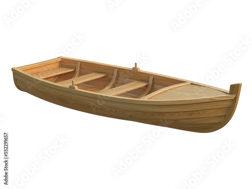Wooden row boat isolated on white background 3d rend
