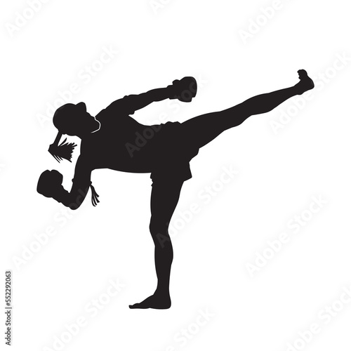 Muay thai fighter isolated black silhouette.