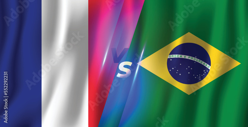 France vs Brazil 3d waving flag vector illustration background banner design