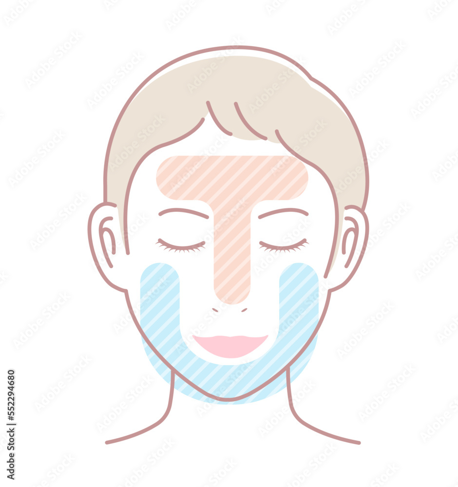 Vector illustration of T-zone and U-zone of female face / no text Vector illustration of T-zone and U-zone of female face / no text
