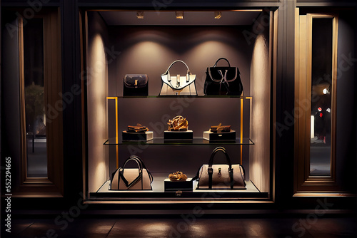 Luxury Parisian shopfront with fashion accessories in boutique window display, l Fototapet