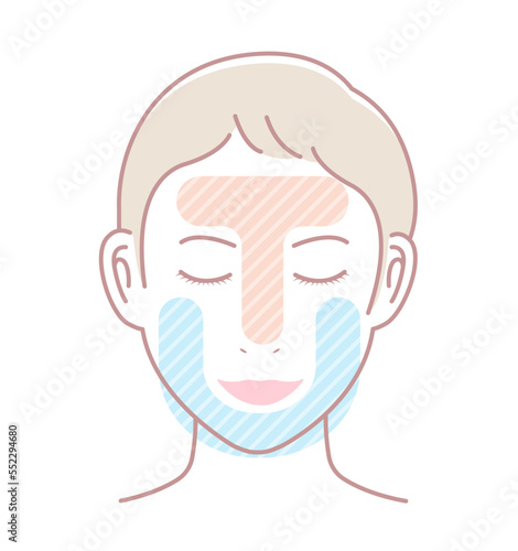 Vector illustration of T-zone and U-zone of female face / no text