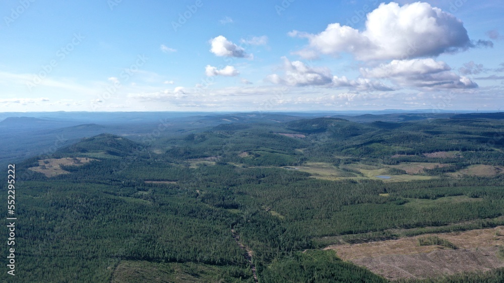 survol de routes et ponts dans la foret au centre de la Suède avec rivière, fleuve et lac