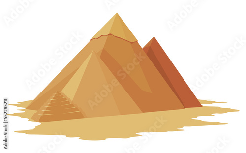 Egypt pyramids symbol of ancient Egypt. Historic sight showplace attraction. Famous historical landmark place in Giza. Ancien architecture in sand dunes