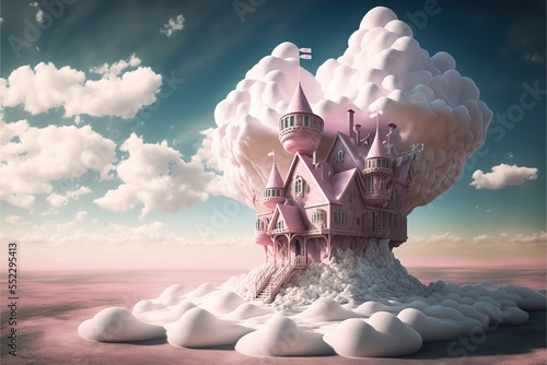 3D rendering of a fairy tale castle with cotton candy