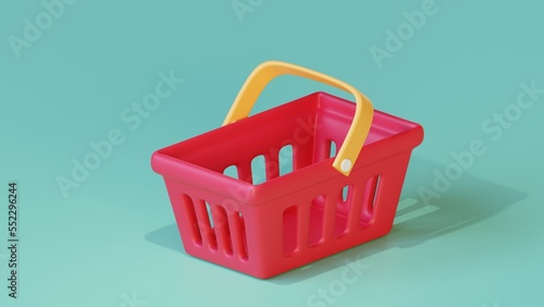 Shopping cart 3D rendering. Buying and selling, trade and commerce concept. Consumer idea