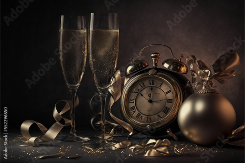 Generative AI illustration of New Year Eve still life photo