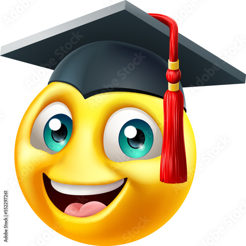 An education school college graduate student emoji emoticon face in graduation or convocation cap hat cartoon