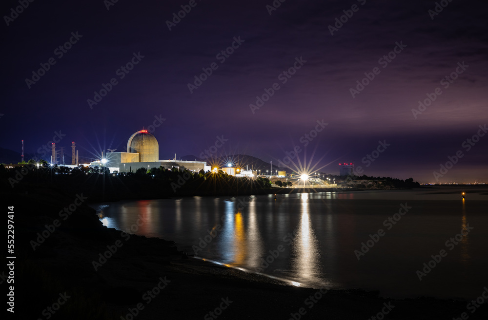 Nuclear power plant at night