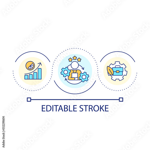 Brand building loop concept icon. Eco-friendly business optimization. Sustainable company abstract idea thin line illustration. Isolated outline drawing. Editable stroke. Arial font used