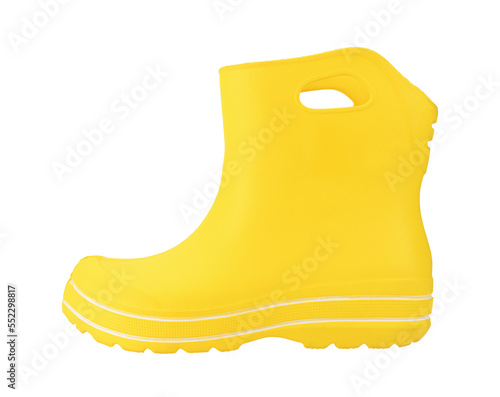 One yellow rubber boot on a white background.
