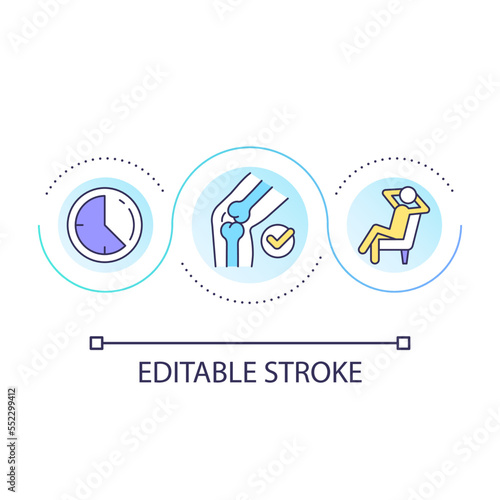 Take breaks loop concept icon. Reduce injuries in workplace. Sports trauma prevention tip abstract idea thin line illustration. Isolated outline drawing. Editable stroke. Arial font used