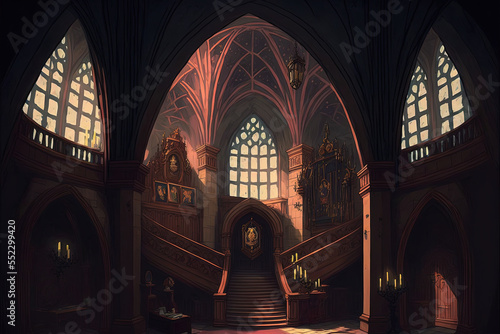 Cartoon style illustration featuring the interior of a medieval castle Fototapet