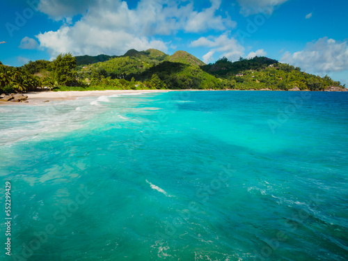 Fototapeta Naklejka Na Ścianę i Meble -  Beautiful tropical paradise beach Anse Intendance at Seychelles, Mahe. Stone coast in the Seychelles