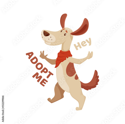 Adopt me icon, dog pets adoption sign and animal shelter and rescue house vector emblem. Happy friendly dog and hey adopt me icon for lost or abandoned and homeless dogs adoption