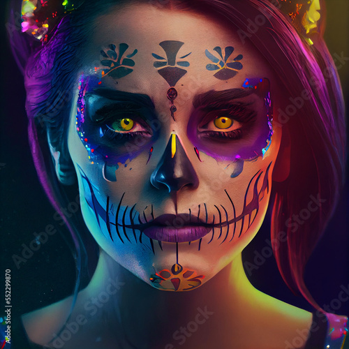 Santa Muerte deity Illustration, oil painting, fictional character, non human character - Day of the dead - Día de Muertos, Generative AI, Generative, AI photo