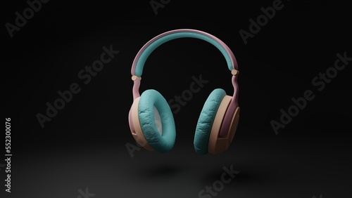 Modern wireless headphones 3D rendering. Audio device. Music listening