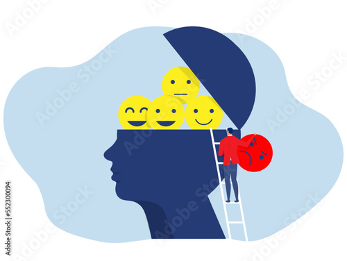 businessman take out face negative from head except positive thinking reaction concept vector