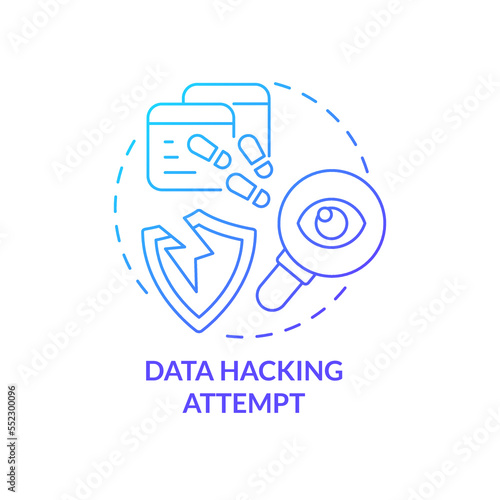 Data hacking attempt blue gradient concept icon. Information breach. Identify cyberattacks. Prevent pishing abstract idea thin line illustration. Isolated outline drawing. Myriad Pro-Bold font used