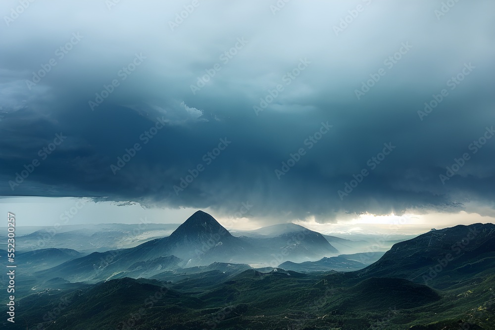 Foggy overcast clouds over mountain range. Foggy overcast clouds over mountain range.