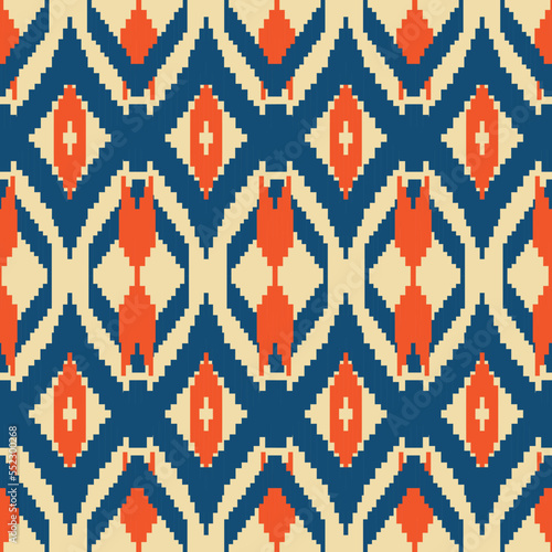 Ethnic abstract ikat art. Seamless pattern in tribal, folk embroidery, and Mexican style. Aztec geometric art ornament print.Design for carpet, wallpaper, clothing, wrapping, fabric, cover, textile