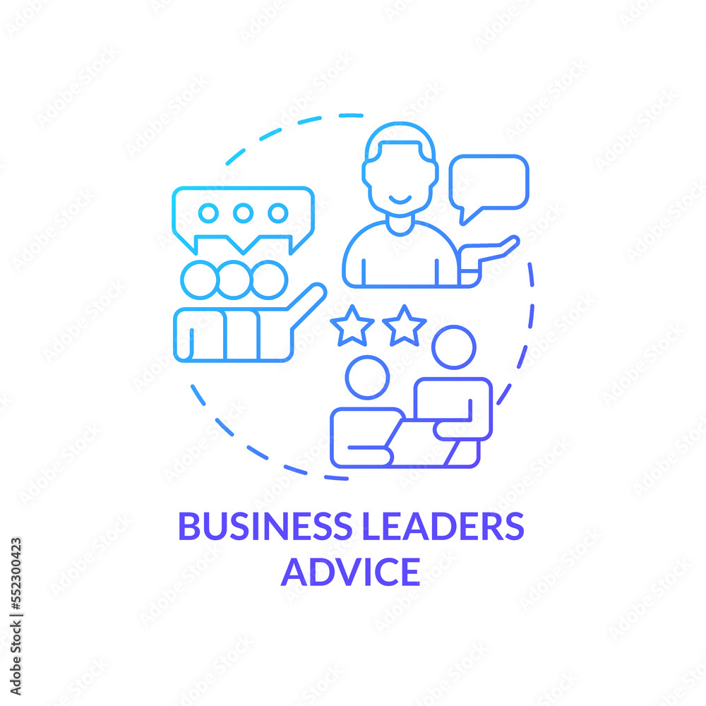 Business leaders advice blue gradient concept icon. Professional help. Supportive mentorship. Cooperation abstract idea thin line illustration. Isolated outline drawing. Myriad Pro-Bold font used