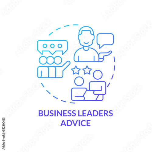 Business leaders advice blue gradient concept icon. Professional help. Supportive mentorship. Cooperation abstract idea thin line illustration. Isolated outline drawing. Myriad Pro-Bold font used