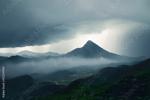 Foggy overcast clouds over mountain range.  © ECrafts