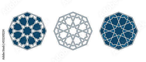 Set of Islamic traditional rosettes for greetings cards decoration and design isolated on white backgrounds. Vector illustration.