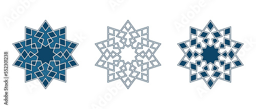 Set of Islamic traditional rosettes for greetings cards decoration and design isolated on white backgrounds. Vector illustration.