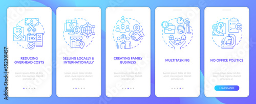 Home business pros blue gradient onboarding mobile app screen. Walkthrough 5 steps editable graphic instructions with linear concepts. UI, UX, GUI template. Myriad Pro-Bold, Regular fonts used