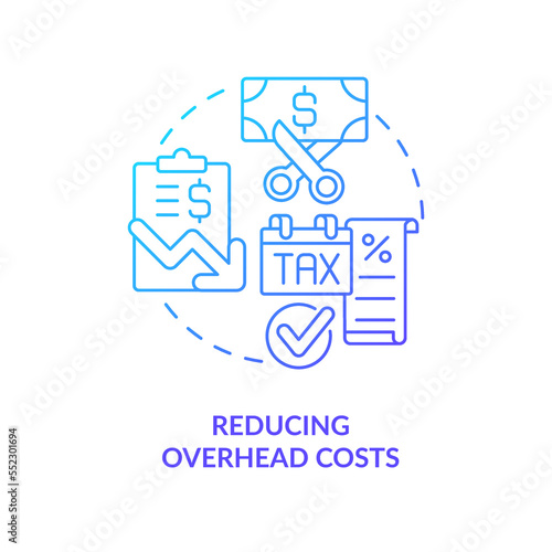 Reducing overhead costs blue gradient concept icon. Budget efficiency. Home based entrepreneurship benefit abstract idea thin line illustration. Isolated outline drawing. Myriad Pro-Bold font used