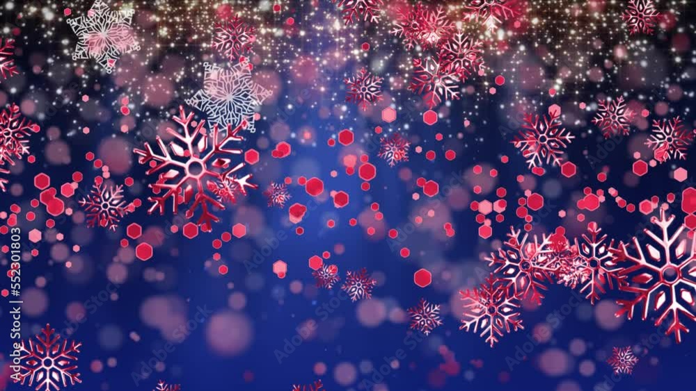 Animation of snowflakes and light spots over blue background Animation of snowflakes and light spots over blue background