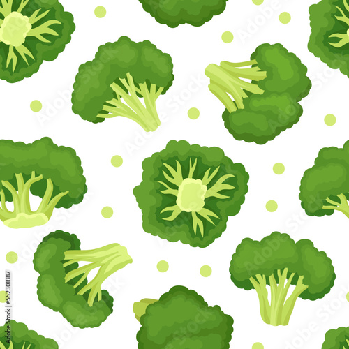Broccoli Green Vegetable Seamless Pattern with Cabbage Head Vector Template